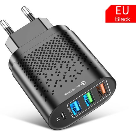 Chargeur Secteur 4 Ports 3 USB-A + USB-C PD, Adaptateur Multiprise Prise Européenne, Chargeur Intelligent pour Smartphone, Tablette (1/5)