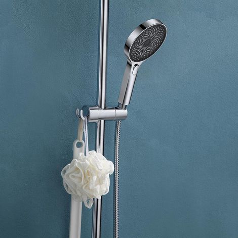 Support de Douchette Universel pour Barre de Douche - Curseur de Douche Réglable à 360° en ABS Chromé pour Rail de 16-27mm, Fixation sans Perçage avec Crochet (1/5)