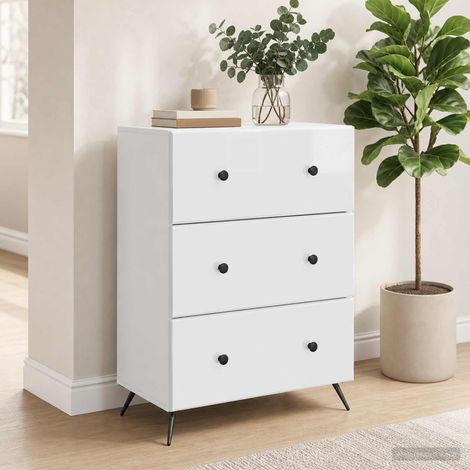 Armoire de rangement à tiroirs et portes coulissantes blanc brillant 66 x 34,5 x 90 cm - PANGIVO (1/5)