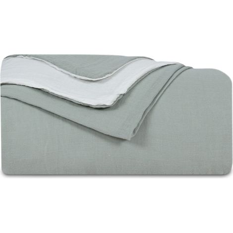 Housse de couette réversible gaze de coton vert sauge/écru 220x240 cm (1/5)