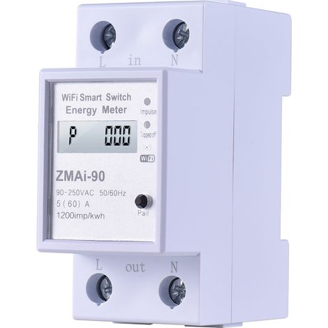 Compteur d'énergie intelligent WiFi compatible avec l'application TY, compteur d'électricité monophasé sur rail DIN, compteur de consommation d'énergie (kWh), wattmètre, écran LCD, commande vocale, fo (1/4)