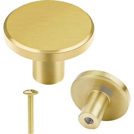 Lot de 8 boutons de meuble en laiton massif, poignées de tiroir rondes, poignées de porte pour placard de cuisine, armoire, commode, penderie, avec vis, 28 x 20 mm (1/4)