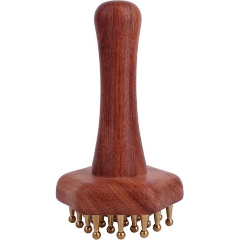 Brosse de Massage des Méridiens avec Manche, Dents en Cuivre Pur Brosse de Massage des Méridiens pour le Corps et le Cuir Chevelu pour Ventre l'Estomac (24 Dents et Forme Hexagonale) (1/5)