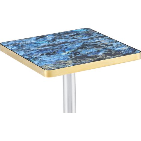 Table de salle à manger carrée 60x60 cm style marbre, plateau MDF bleu à bord doré, pied métal stable pour 2 à 4 personnes, idéale petit espace - CHICFURN (1/5)