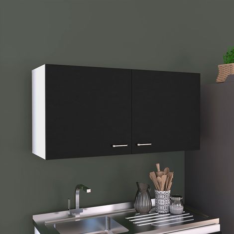 Meuble mural pour cuisine Napoles, 49.02 CM AL X 99.82 CM AN X 32.00 CM P , Blanc / Noir (1/4)