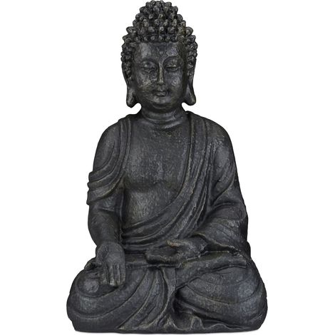 Relaxdays – Statue bouddha assis 40 cm – Résine résistante aux intempéries et au gel – Décoration Feng Shui pour jardin et balcon