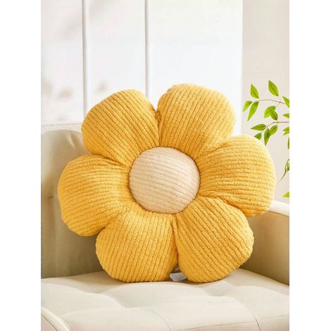 Oreiller en forme de fleur, coussin doux en forme de marguerite, matériau en fourrure synthétique de lapin, pour chambre à coucher, canapé, literie et décoration intérieure d'hiver, 40cm40cm (1/4)
