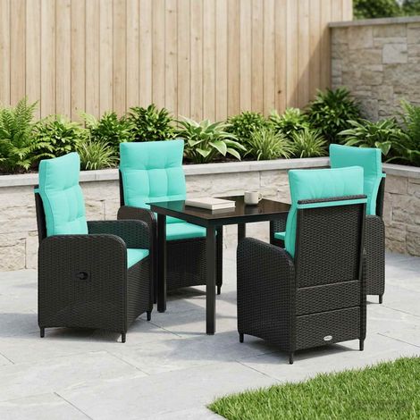 vidaXL Ensemble de salle à manger pour jardin 5 pc Noir et turquoise (1/5)