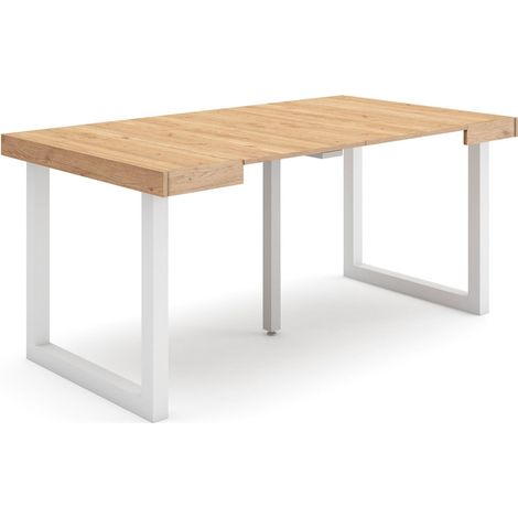 Skraut Home - Mesa Consola extensible, Mesa comedor plegable, 160, Para 8 comensales, Patas madera maciza, Estilo Moderno, Roble (1/5)