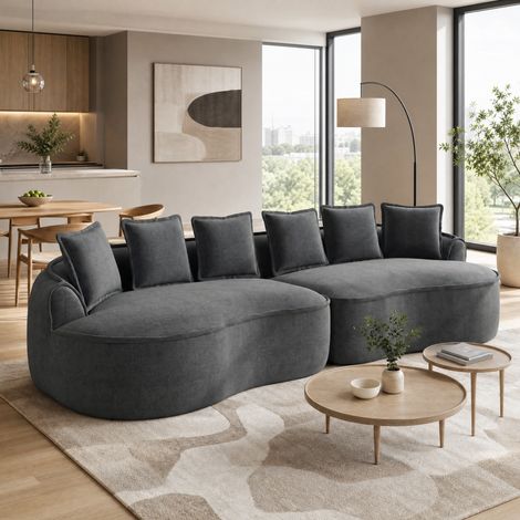 Modulares Viersitzer-Sofa aus Chenille, 320 x 114 x 67 cm, grau, mit Kissen, ohne Montage HAVRYA (1/5)