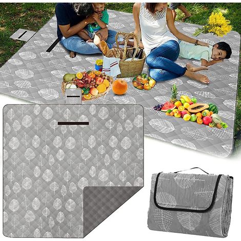 Couverture Pique-nique Imperméable 200x200cm Couverture Plage Extérieure Sans Sable Tapis Plage Couverture Camping Couverture D'extérieur étanche Sable Couverture Tapis avec Poignée - Gris (1/5)
