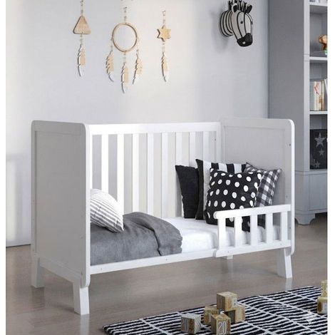Lit bébé blanc 120x60 cm avec Matelas en Mousse,Lit evolutif Bebe barrière de sécurité en Bois (1/4)
