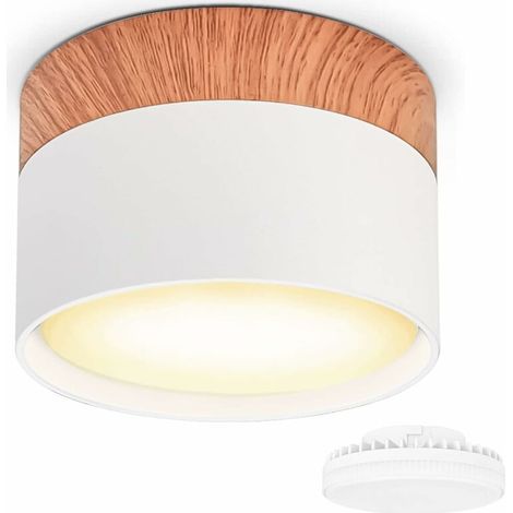 LED Surface Spotlight Ø84x60mm White Ceiling Light Surface Mount Included 7W Replaceable GX53 Bulb 3000K Warm White 550LM Wood Grain (1/5)