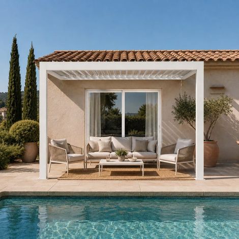 Pergola Bioclimatique Aluminium Adossée Blanc 3x3 Manuelle S ORIAL France (1/5)