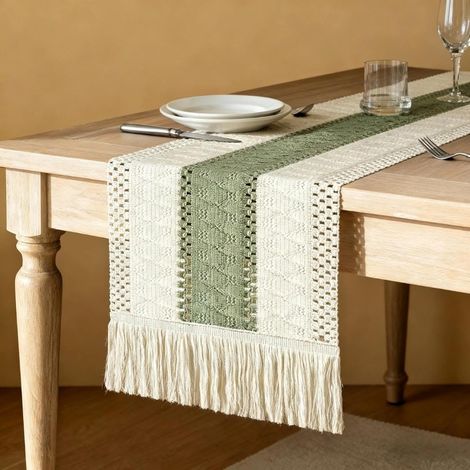 30 × 180 cm Vintage de Chemin de Table, Coton et Lin Napperon Rectangulaire Vintage, Lavable, avec Pompons Idéal pour Les Festivals (1/5)