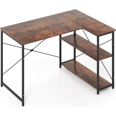 Gain de place et rangement pratique, bureau d'angle réversible en L avec étagères ajustables pour home office (1/3)