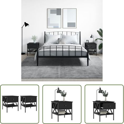 The Living Store Tables de chevet 2 pcs noir 40x42x45 cm bois d’ingénierie - Table De Chevet Industrielle - Meuble De Chambre - Table De Nuit - Rangement Intérieur - Design Moderne (1/5)