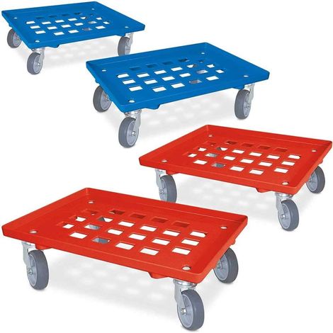 BRB Lot de 4 roulettes de caisse avec couvercle grillagé, 2 x bleu, 2 x rouge, pour conteneurs 600 x 400 mm, capacité de charge 250 kg