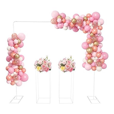 Lot de supports d'arche de mariage, 200 x 200 cm, pour arche de mariage, cérémonie, arche de ballons, avec 2 supports de fleurs, pour mariage, anniversaire, fête, banquet (1/5)
