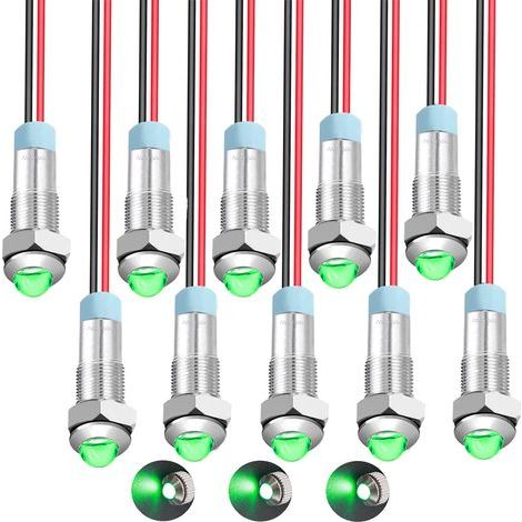 10pcs 110-220V 6mm 1/4" AC Voyant Led En Metal, vert Led Indicateur Panneau,Temoin Lumineux 110V, Pour Van,Bateau Et Autres Vehicules Universels (1/5)
