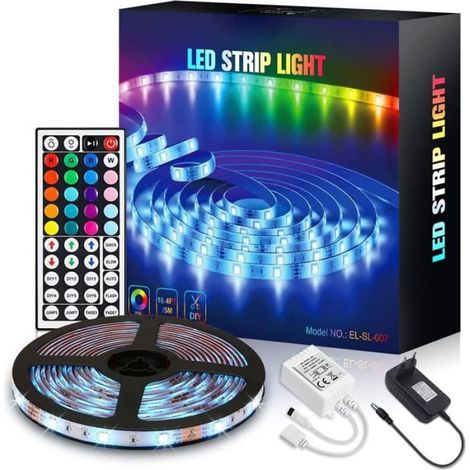 Ruban Led - 5 M - 150 Leds 5050 Rgb - Dimmable - Pour Chambre Salon Décoration Intérieure - Kit Complet Avec Télécommande Et Alimentation - 1 Pièce (1/4)