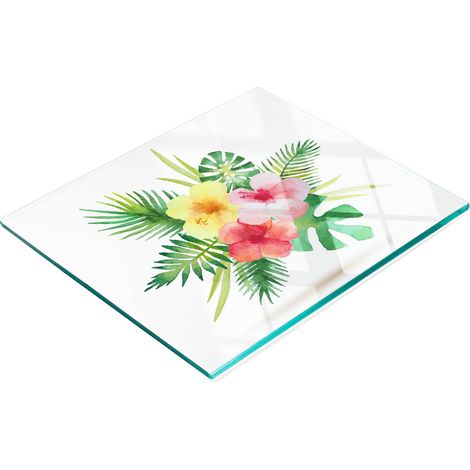 Tabla de cortar decorativa de cristal para cocina con dise帽o de flores hawaianas, 60x52 cm.
