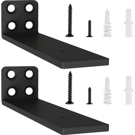 Lot de 2 - Équerre étagère - Support mural - Acier robuste - Finition noire - Pour cuisine bureau garage - Noir - 15x15 cm