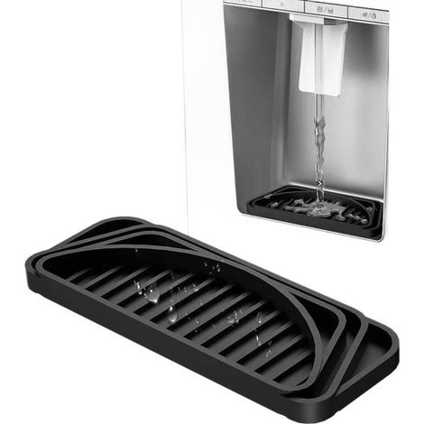 Lot de 2 bacs de récupération – Silicone noir – 21,1 x 8 x 1,5 cm – Antidérapant – Réfrigérateur et fontaine à eau (1/5)