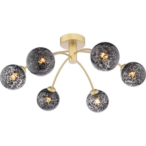 Dar Izzy Plafonnier semi-encastré Izzy 6 lumières, or mat et verre à confettis noirs (1/3)