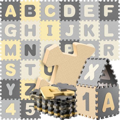 Spielwerk® Tapis de jeu puzzle apprentissage lettres et chiffres enfants tapis de jeu mousse 86 pièces bébé aire de jeux-Gris