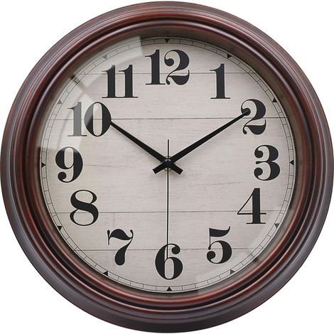Horloge Murale Silencieuse 30cm Bois, Pendule Rétro Cuisine Salon Verre trempé HD anti-reflet, grands chiffres et cadre ABS. Mouvement sans tic tac idéal pour chambre, salon et bureau. (1/5)