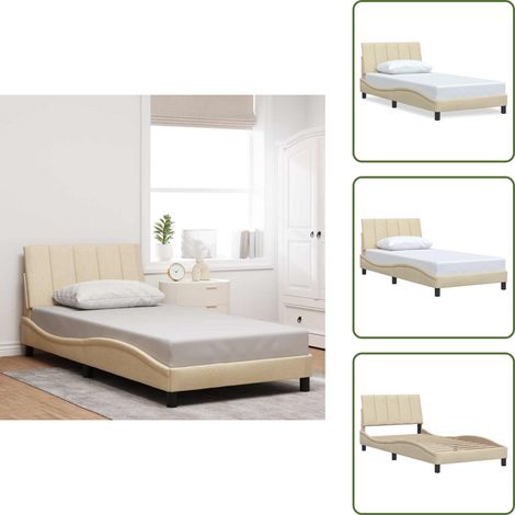 Letto con doghe - vidaXL Giroletto senza Materasso Hanko Crema 100x200 cm in Tessuto - Cuscino testiera