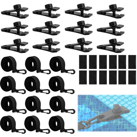 Enrouleur de piscine, bandes de maintien, lot de 12 pinces et bandes de fixation, accessoires pour système d'enroulement mobile, film solaire mobile pour couvertures, bâches de piscine (1/5)
