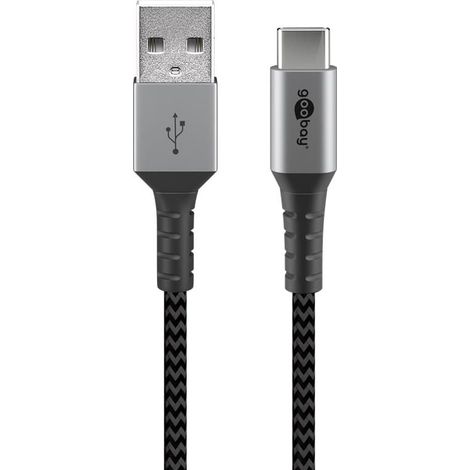 Câble textile USB-C™ vers USB-A avec contacts métalliques 0,5 m (1/5)