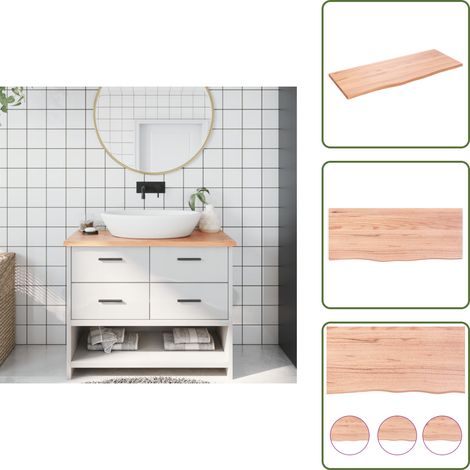 The Living Store Comptoir de salle de bain marron clair 100x40x2 cm bois traité - Comptoir Salle De Bain - Comptoir Bois - Plan De Travail Salle De Bain - Meuble Lavabo - Chêne Massif (1/5)