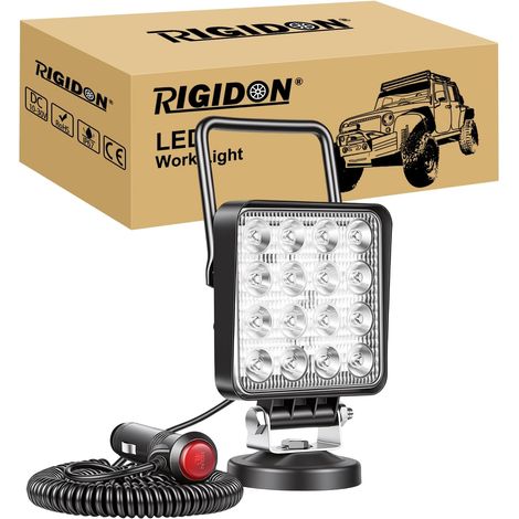 1x 10 cm 4 pouces 48W carré lampe de travail portable allume-cigare  feux de travail aimanté, base magnétique, 12V 24V, câble de 5 mètres, phare, spot, pour offroad Voiture camions ATV SUV 4x4 (1/5)