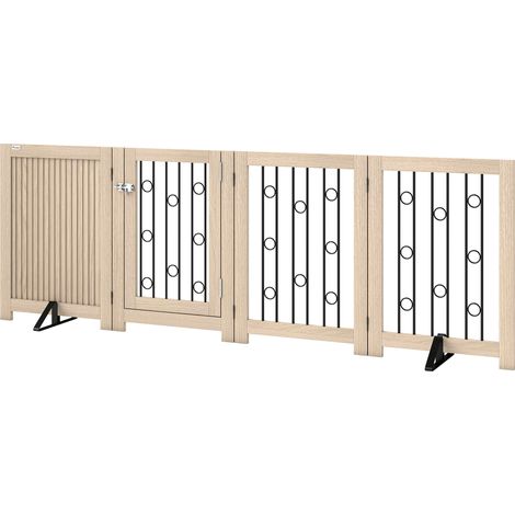 Barrière pour animaux autoportante, barrière pour chien avec porte, 4 panneaux, pour couloir, escalier, encadrement de porte, MDF, acier (1/5)
