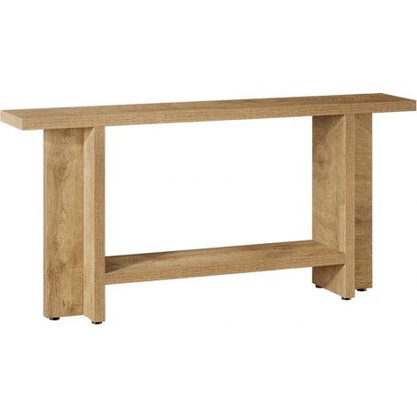 Mesa consola de recibidor de MDF marrón con doble balda, 150 x 30 x 80 cm (1/5)