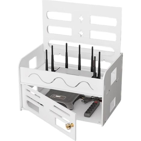 Étagère de routeur WiFi murale, étagère de projecteur flottante, support de stockage de gestion des câbles pour lecteurs DVD, boîtiers TV, télécommandes, WiFi sans fil (31 x 21,5 x 19 cm)