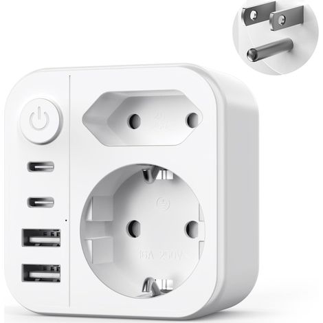 6 en 1 Adaptateur Prise USA, 3750W Adaptateur Voyage USA 2 USB A et 2 USB C et 2 Prises,Prise Type B pour Canada Américaine Mexique Thailande Dominicaine (1/5)