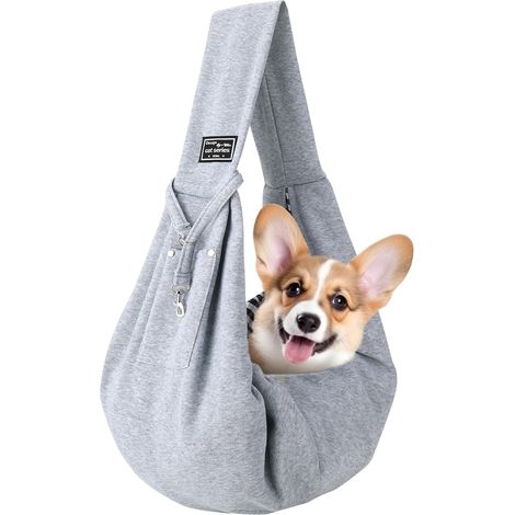 Borsa trasportino reversibile per cani e gatti fino a 7 kg, in tessuto traspirante grigio, design reversibile, adatta ad animali di piccola e media taglia, comoda per viaggi, metropolitana, escursioni (1/5)