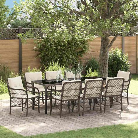 Garten Essgruppe mit Kissen 9 pcs Braun Poly-Rattan