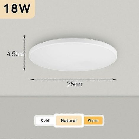 Plafonnier moderne rond 50W 40W 30W 18W LED ultra-lumineux pour salon, chambre, salle de bain, blanc froid, blanc chaud (lumière neutre 18W 25cm blanc) (1/5)
