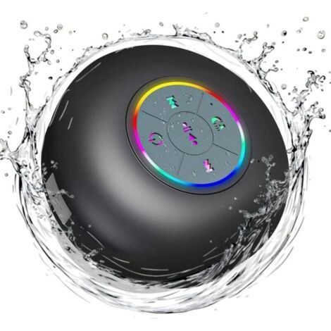 IPX4 Waterproof Bluetooth Shower Speaker - Mini Wireless Black with LED + Suction Cup - Built-in Microphone - Hands-Free Music - Showers and Baths - Young People and Music Lovers (1/4)