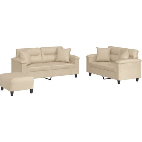 Maison Exclusive - Ensemble de canapés 3 pcs avec coussins Crème Tissu microfibre (1/5)