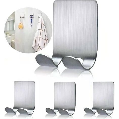 Crochets Adhésifs Porte Double (4 Pièces) — En Acier Inoxydable, Waterproof, Support Serviette Salle de Bain (1/5)