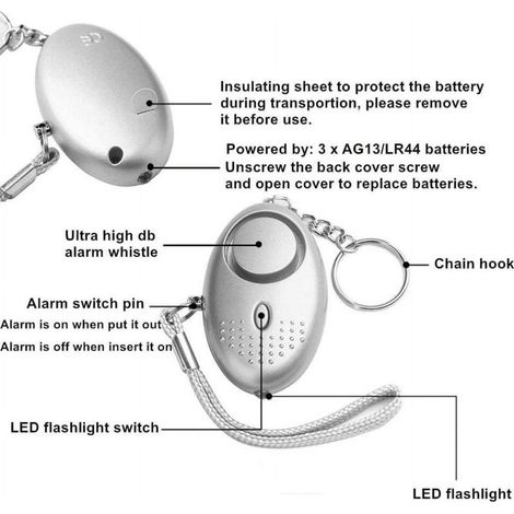 Kit de 5 alarmes personnelles de sécurité avec éclairage LED et niveau sonore de 140 dB – Alarme anti-agression portable, haute puissance, pour femmes, seniors et enfants