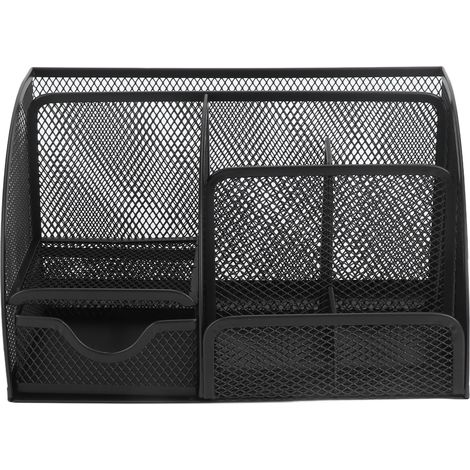 Organisateur de Bureau avec 7 Compartiments en Maille pour Stylos, Multifonction Noir pour Maison et Bureau Solide
