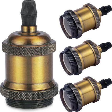 Douille E27 vintage - Suspension rétro Edison - Adaptateur en céramique massive - Douille en laiton vintage (4 pièces) (1/5)