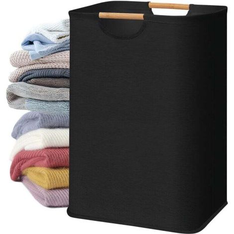 Large Linen Laundry Basket, 72 Liter Portable Laundry Hamper with Handle, Foldable Laundry Hamper (Black). (1/4)